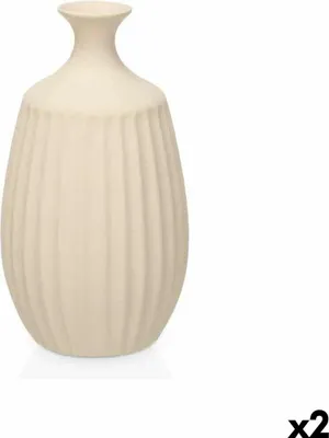 Obrázok produktu pre Keramická váza béžovej farby 21 x 39 x 21 cm (2 kusy) pruhovaná