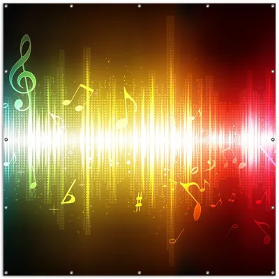Produktbild von Wallario XXL Outdoor-Poster für Garten oder Balkon, Motiv Blau-gelbe Noten der Musik, in ca. 200 x 200 cm