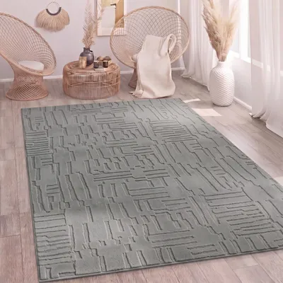 Produktbild von Teppich Wohnzimmer Hochflor Skandi Boho Geometrisch Abstrakt Uni Waschbar Grau Grösse 160x220 cm, KI-generiertes Bild