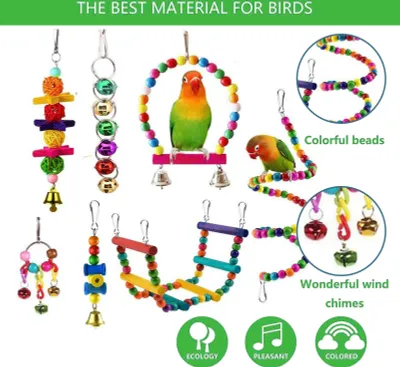 Produktbild von Vogelspielzeug für Wellensittiche, Kauspielzeug für Papageien, buntes Holzspielzeug, Vogelkäfig-Zubehör, für kleine Papageien (16 Stück)