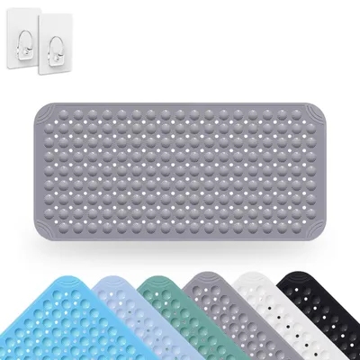 Image de Tapis de douche antidérapant, 40 x 80 cm, PVC gris, avec ventouses, lavable en machine