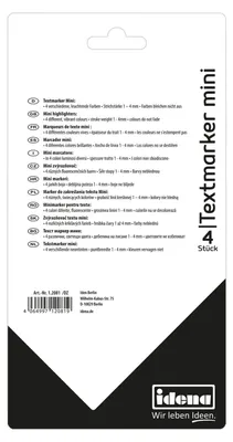 Produktbild von Idena 12081 - Textmarker Mini, in 4 Farben, gelb, pink, orange und grün