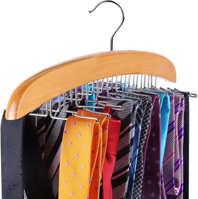 Produktbild von Krawattenhalter Holz I Premium Kleiderschrank Krawattenbügel, Kleiderbügel I Organizer Aufbewahrung für 12 Krawatten, Gürtel, Schals