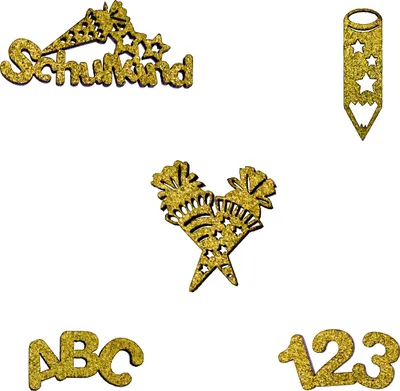 Produktbild von Oblique Unique Schulkind Holz Konfetti Glitzernd mit 123 ABC Stift Zuckertüte Motiv für Schuleinführung Einschulung Tischdeko - gold