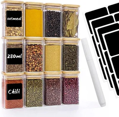 Image de Ensemble de bocaux de conservation Unyqoos® (12 pièces) – Verre borosilicaté de 2 mm, transparent, sans BPA, adapté au micro-ondes et au réfrigérateur, lavable au lave-vaisselle, dimensions : 6 x 10