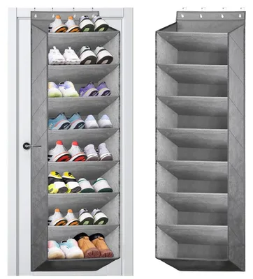 Immagine prodotto di Portascarpe da appendere, organizer per porta, colore grigio, 8 tasche, 4 ganci