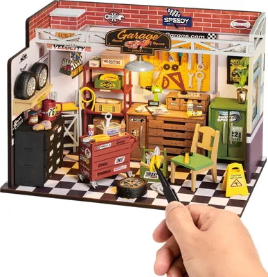 Produktbild von Miniaturhausset mit Licht - Holz Modellbausatz für Erwachsene und Kinder - Do-it-yourself Garagewerkstatt