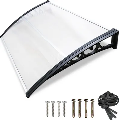 Immagine prodotto di EINFEBEN Pensilina per porta d'ingresso 100 x 120 cm pensilina in policarbonato trasparente 5 mm, supporto in PP, pensilina per esterno protezione dal sole protezione dalla pioggia