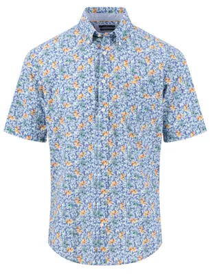 Produktbild von Kurzarm Hemd Fynch Hatton Blumen blau mit Brusttasche