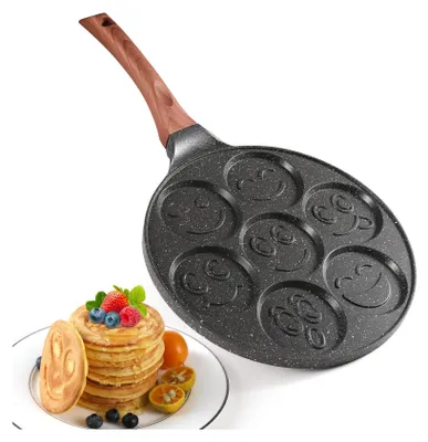 Image de Poêle à Pancakes en Forme de Sourire, Poêle à Crêpes Antidérapante à 7 Trous