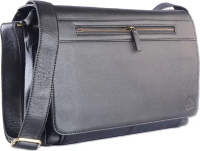 Produktbild von WILD WOODS - Laptop Messenger Bag Leder große Umhängetasche mit 15,6 Zoll Notebook-Fach Aktentasche für Business Büro Uni Schule in Rindsleder Schwarz