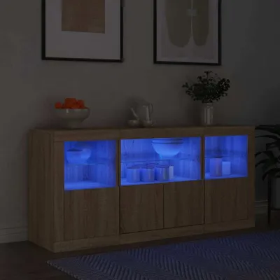 Zdjęcie produktu dla vidaXL Kredens z oświetleniem LED dąb sonoma 142,5x37x67 cm