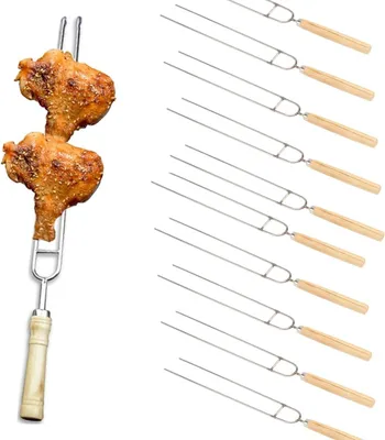 Imagen del producto de Brochetas de acero inoxidable, 10 unidades, de 36 cm de largo, con mango de madera, para uso en la cocina