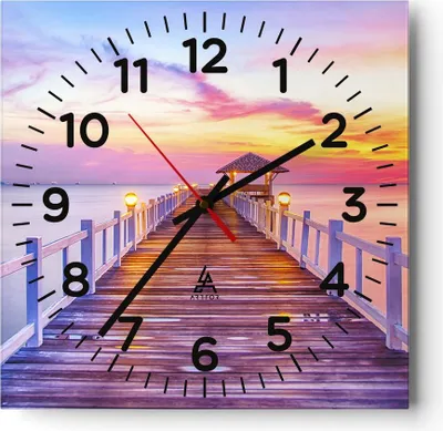 Produktbild von Wanduhr - Quadrat - Glasuhr - Sonnenuntergang Wasser Brücke Horizont - 40x40cm - Schleichendes Uhrwerk - Lautlos - zum Aufhängen bereit - Dekoration Modern - Wanddekoration aus Glas - C4AC40x40-2515