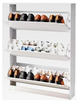 Produktbild von Schuhschrank mit 3 Klappen, platzsparender Schuhkipper, freistehender Schuhregal-Organizer für Flur, Wohnzimmer und Veranda, modernes Schuhregal 800 x 220 x 1165 mm in Weiß
