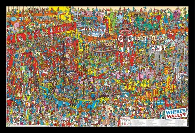Image de Where's Wally - Poster - Objets cachés + cadre amovible, Shinsuke® Maxi MDF noir, vitre acrylique