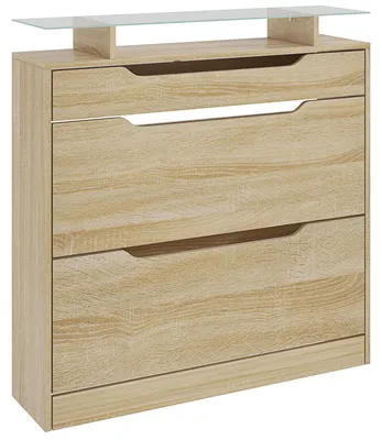 Image de Armoire à chaussures - Rangement à chaussures - Étagère à chaussures - Petite armoire à chaussures - Meuble à chaussures - 2 portes pliantes + 1 tiroir