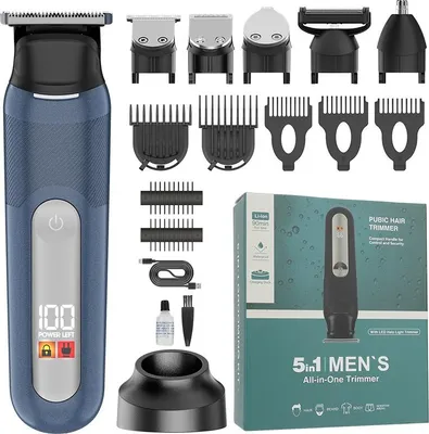 Image de INF Tondeuse à Cheveux Rechargeable 5-en-1 avec Écran LED et Étanche Bleu
