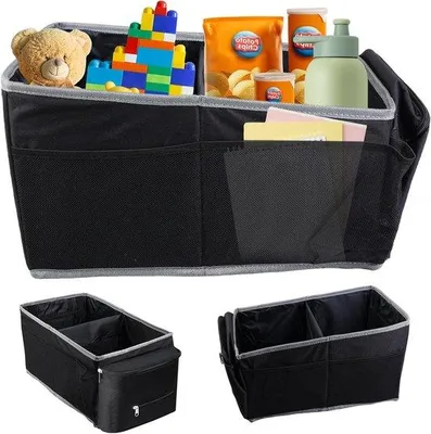 Produktbild von Auto-Organizer mit vielen Fachern für Kinder: Mittelkonsole-Schublade für Autositz und Rücksitz - Reisekinder-Organizer für Spielzeug, Bücher und Snacks im Auto: Spielzeug-Organisator für Kinder in Schwarz