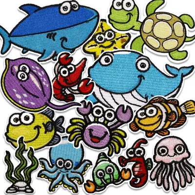 Produktbild von Bügelflicken Kinder, 14 Stück Patches zum Aufbügeln Meerestiere Aufnäher Applikation Flicken Zum Aufbügeln für DIY T-Shirt Jeans Kleidung Taschen
