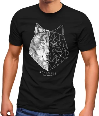 Produktbild von Herren T-Shirt Wolf Polygon Kunst Grafik Tiermotiv Printshirt Fashion Streetstyle Neverless® schwarz M
