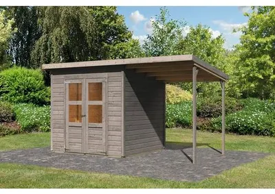 Produktbild von Gartenhaus Karibu Klosterburg 4 inkl. Schleppdach 390 x 236 cm grau