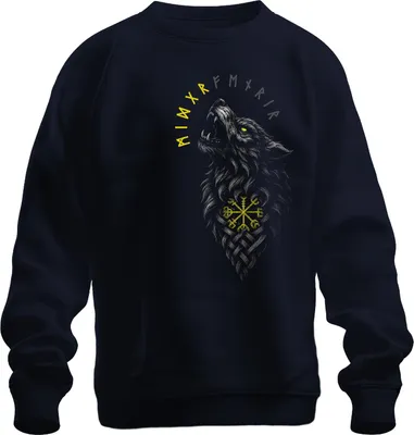 Zdjęcie produktu dla Bluza Uni  Viking Wolf Vegvisir Nordic Runes Compass Mythology Fenrir, Granatowy, XL