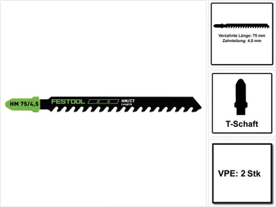 Obrázek produktu pro Festool HM 75/4,5/2 Stavební materiály Brusné materiály Přímočarý pilový kotouč 75 mm 2 ks ( 2x 204343 ) sádrokartonové a cementotřískové desky a dřevovláknité desky.