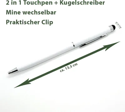 Produktbild von 2x Touchpen Stylus Eingabestift Kugelschreiber Smartphone Tablet Weiß