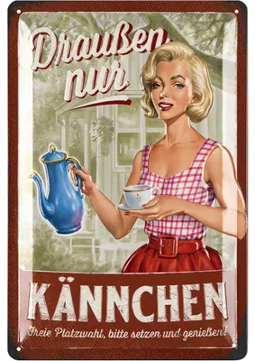 Produktbild von Retro Blechschild draußen nur Kännchen, Kaffee Geschenk, Kaffee Bilder für die Küche, Kaffee Schild Küche, vintage Deko 20x30cm