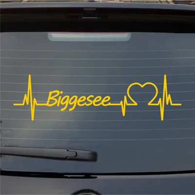 Produktbild von Heckscheibenaufkleber Biggesee Herzschlag Puls See Sea Liebe 55x15 cm Gelb Auto Aufkleber Sticker
