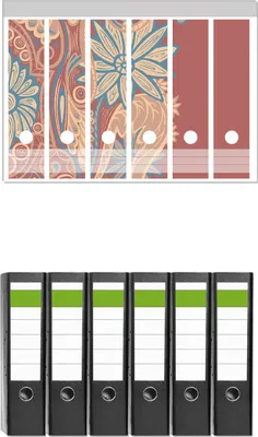 Produktbild von Wallario 6 Stück breite Ordner inkl. Klebeetiketten mit Motive Muster mit Blumen in Pastellfarben -  Set mit Rückenschildern / Ordnerrücken Stickern