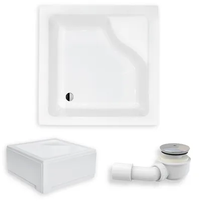 Zdjęcie produktu dla Brodzik Prysznicowy Kwadratowy 80x80x38,5 z Obudową Akrylową, Akrylowy, Gładki | w zestawie - Syfon, odpływ ⌀50 mm + nogi (stelaż) | BADLAND IGOR