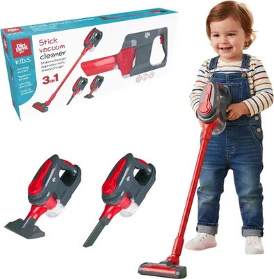 Produktbild von Dirt Devil Spielzeug Staubsauger 3-in-1 - Kinderstaubsauger mit 2 Aufsätzen - Funktionierende Saugfunktion und Realistische Geräusche - Für Jungen und Mädchen ab 3 Jahre - Kinderspielzeug - Rot/Grau