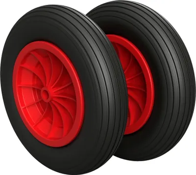 Produktbild von 2 x PolyurethanRad Ø 350 mm 3.50-8 Gleitlager Schubkarrenrad Reifen PANNENSICHER, schwarz/rot
