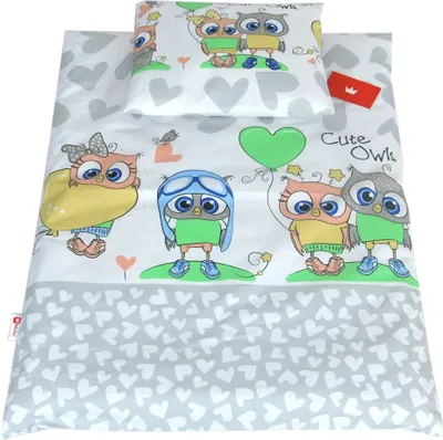 Produktbild von BABYLUX 2 tlg. Set Bezug für Kinderwagen Bettwäsche  60x78cm 101. Eule Grau