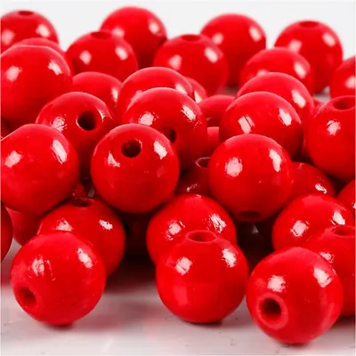 Produktbild von Holzperlen, D: 12 mm, Lochgröße 3 mm, Rot, 22g, ca. 40 Stck