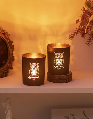 Image de Support-bougie Romadedi en verre, lot de 2, noir et or