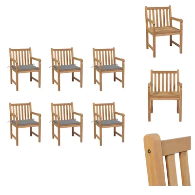 Produktbild von vidaXL Gartenstühle 6 Stk. mit Grauen Kissen Massivholz Teak -  Gartenstühle