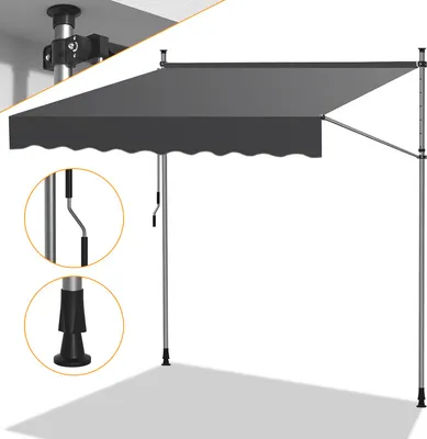 Obrázek produktu pro Clanmacy Klemmmarkise 250x120cm Markýza Výškově nastavitelná balkonová markýza s ruční klikou Ochrana před sluncem bez vrtání pro terasu a balkon Šedá