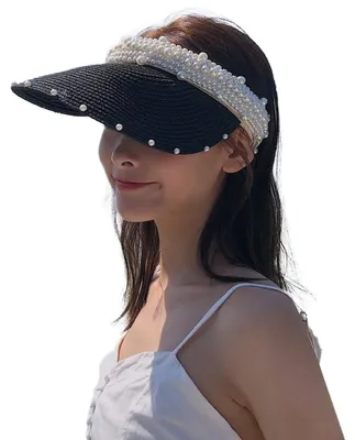 Produktbild von 56-58 cm Hutumfang, Sommer-Sonnenschutz, Perlen-Zylinder, leerer Strandhut, Gesichtsbedeckung, Strohhut, Sonnenschutz, Sonnenhut