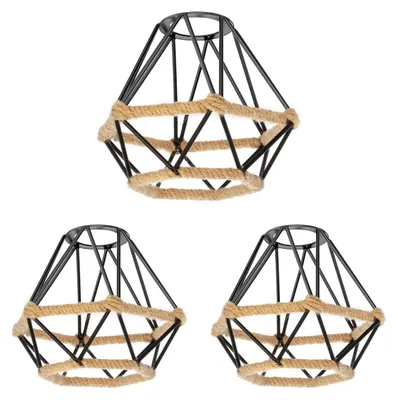 Käfig-Lampenschirm mit Hanfseil, Diamant, Schwarz, Ø 155 mm