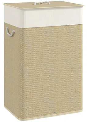 Productafbeelding van Bamboe wasmand met deksel, 72 liter wasmand met bamboe handvatten, uitneembare waszak, naturel