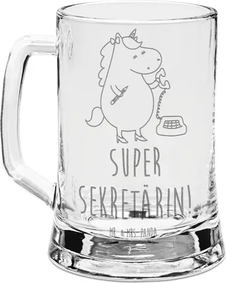 Produktbild von Mr. & Mrs. Panda Krug Einhorn Sekretärin - Transparent - Geschenk, Glas Bierkrug, Seidel, Unicorn, Gravur, Humpen, Einhörner, Steuerkanzlei, Steuerbüro, Büro, Glaskrug