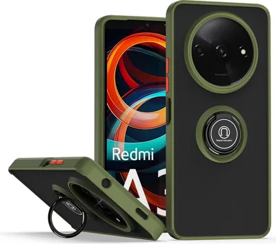 Produktbild von Hülle für Xiaomi Poco C61/Redmi A3 Matte Transluzent TPU Stoßfest Schutzhülle mit Ring Halter Ständer Grün
