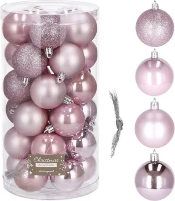 Immagine prodotto di Palline natalizie rosa mix - 5 cm, set da 30 pezzi
