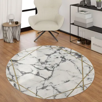 Produktbild von TT Home Wohnzimmer Teppich Kurzflor Wohnzimmerteppich 3D Optik Modern Marmor Design Größe 160 cm Rund