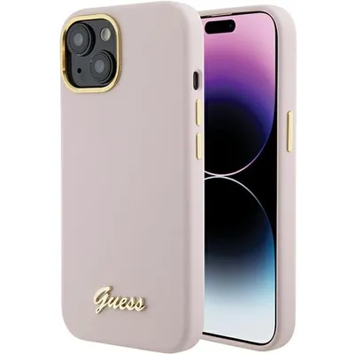 Zdjęcie produktu dla Etui Guess Silicone Script Logo do iPhone 15 różowy