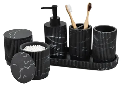 Image de Omgoods - Ensemble de salle de bain 6 pièces comprenant un distributeur de savon et un support pour brosses à dents