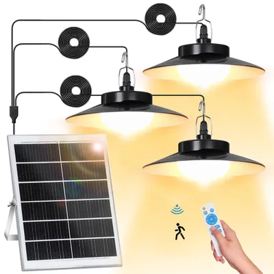 Produktbild von LED Solarleuchte Hängeleuchte Solarlampen für Außen Innen Bewegungsmelder LED Solar Pendelleuchte Solar Hängelampen für Pavillons Garage Lagerräume